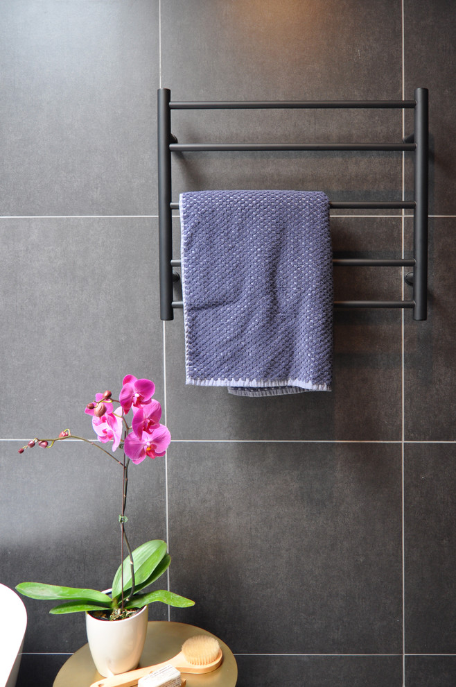 Avonwood Modern Bathroom Dark & Shades of Grey Monochrome with Timber