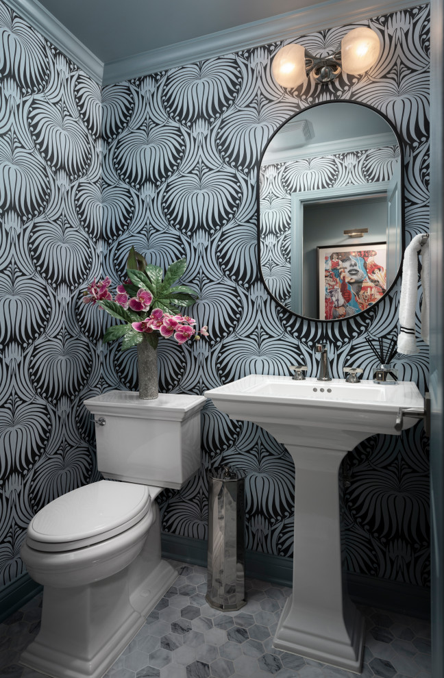Design ideas for a small transitional powder room in Chicago.