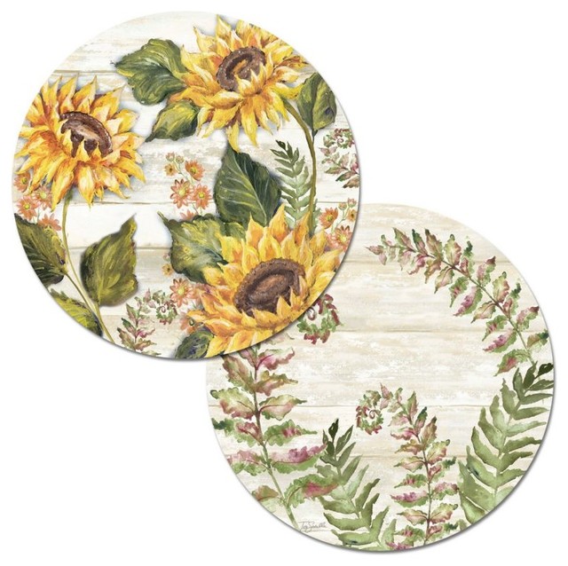 Reversible Round Plastic Placemats Rustic Sunflowers Set of 4