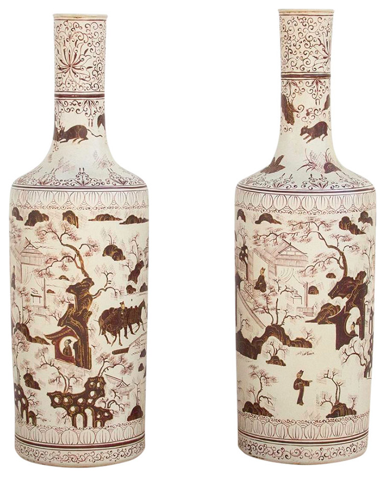 Pair of Tall Chinoiserie Vases Eclectic Vases by Decor Houzz