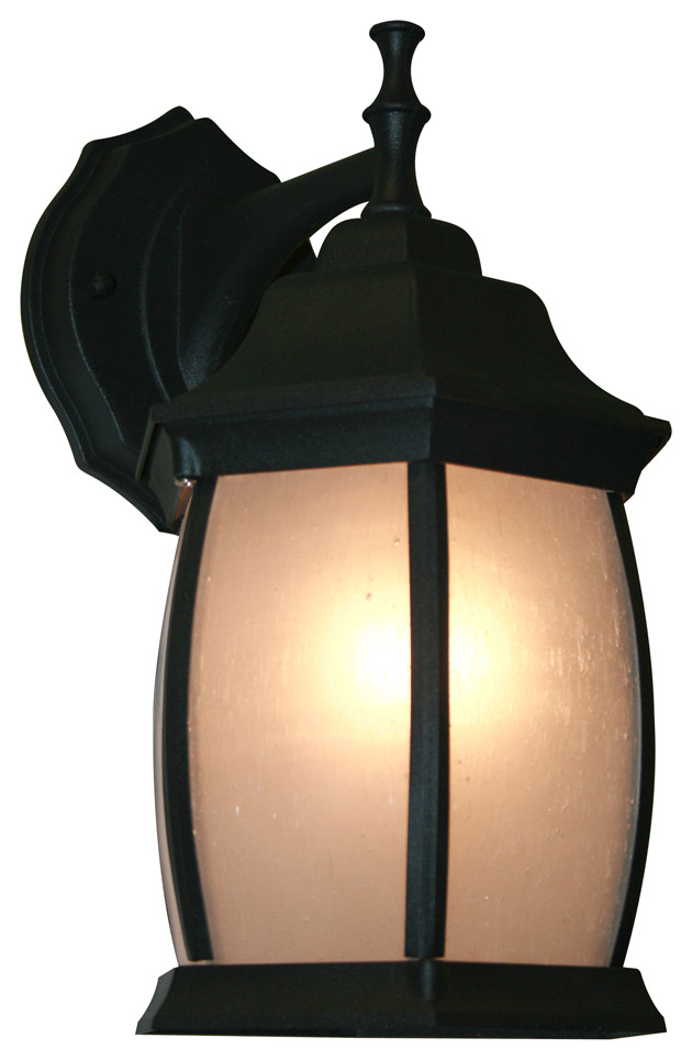 Waterdown 1 Light Outdoor Wall Light in Black with White Seedy Glass