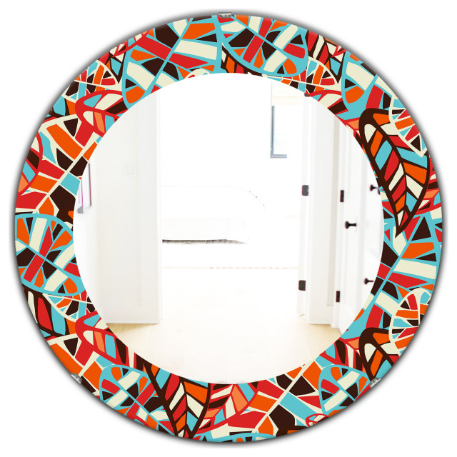 Designart Feathers 4 Modern Frameless Oval Or Round Wall Mirror ...