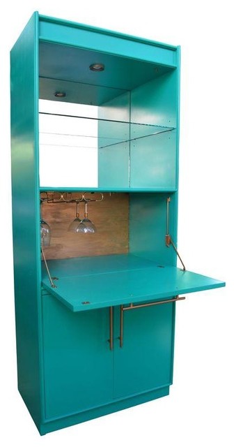 Vintage Teal Upright Bar Cabinet
