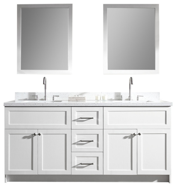 Ariel Hamlet 73 Double Sink Vanity Set, Hamlet 73 In White Double Sink Bathroom Vanity With Quartz Top