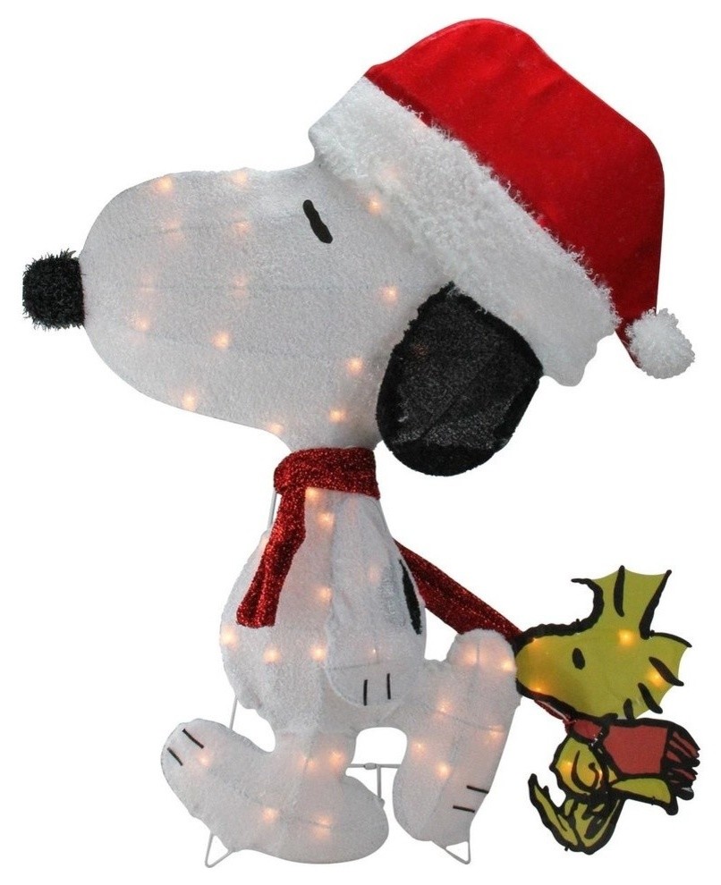 ProductWorks 10322 18 Pre-Lit Peanuts Soft Tinsel Santa Claus Snoopy Christmas Yard Art Decoration-Clear Lights