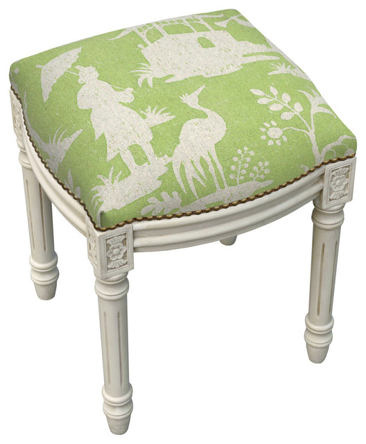 Chinoiserie Linen Upholstered Vanity, Upholstered Vanity Bench