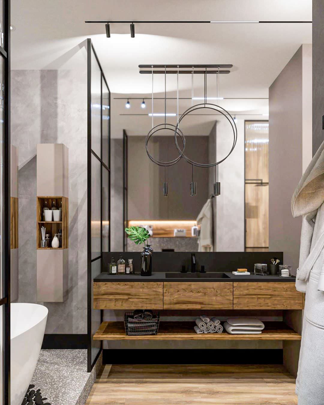 Дизайн-проект ванной в эко стиле и лофте в квартире во Владивостоке