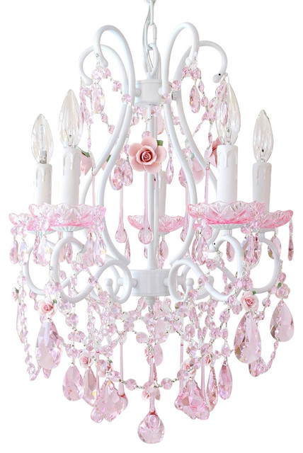 5 Light Fairytale Pink Crystal Chandelier