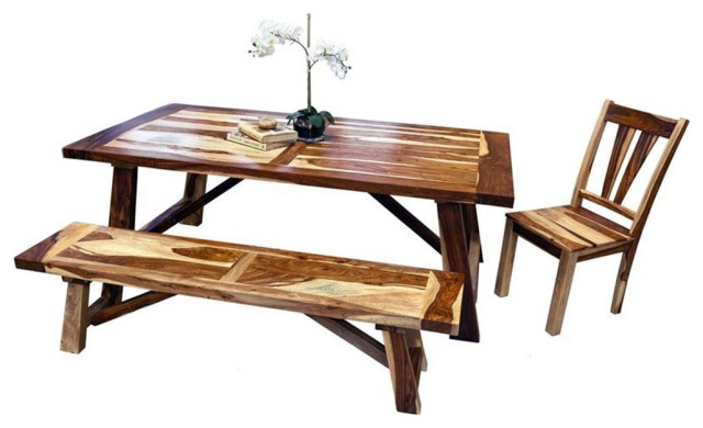 Kalispell Solid Sheesham Wood Dining Table in Natural - Rustic - Dining ...