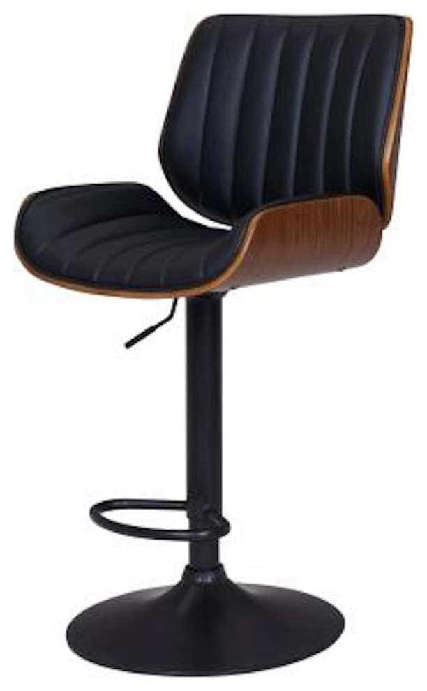 Osborne KD PU Gaslift Bar Stool, Black/Walnut Industrial Bar Stools
