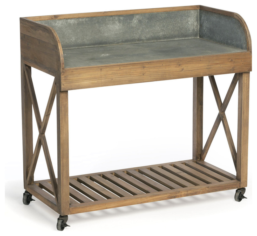 Outdoor Potting Bench Table With Zinc Top Farmhouse Outdoor Pots