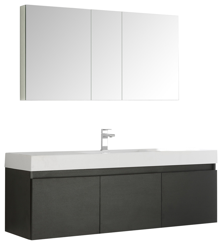 Fresca Mezzo 60 Black Single Sink Modern Bathroom Vanity With Medicine Cabinet Contemporary Bathroom Vanities And Sink Consoles By Bathroom Marketplace Houzz