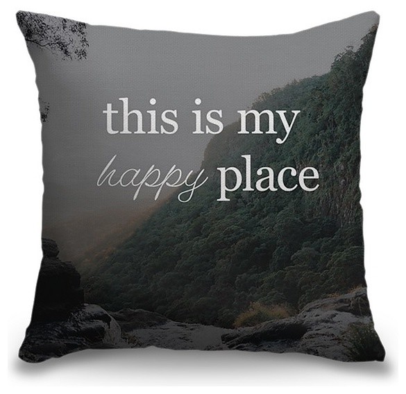 My Happy Place Outdoor Pillow 16" USA Grey Trellis White Indoor Outdoor Pillows