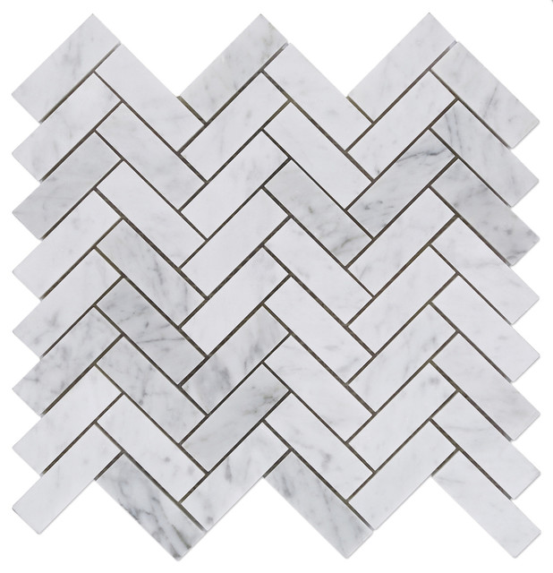 Carrara White Marble Honed Herringbone Mosaic Tile, Sample