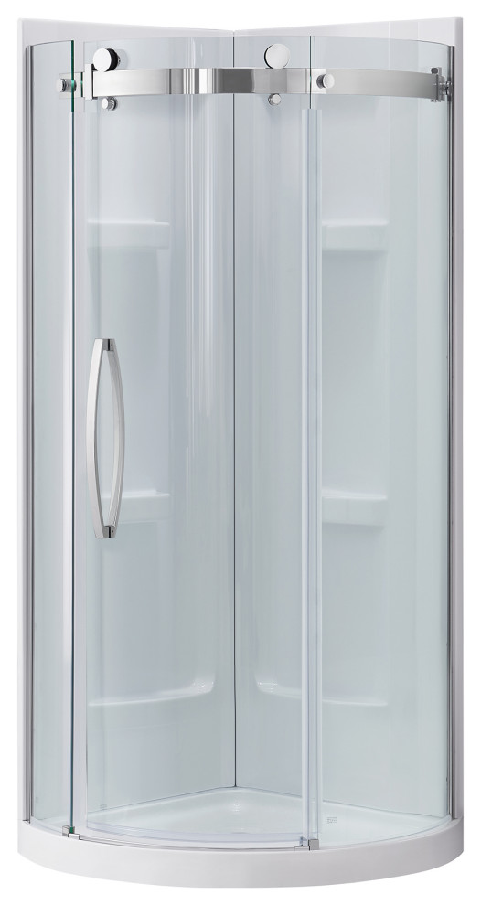 OVE Decors Breeze Lux 34" Corner Shower kit Glass Panel, Walls, Base