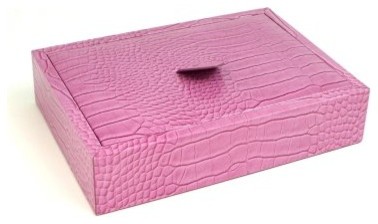 Pink Croco Leather Valet with Top - 9W x 2H in.