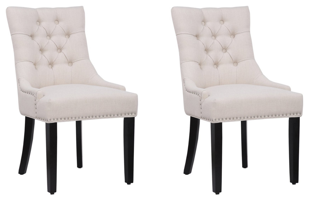 Set of 2 Dining Chair, Button Tufted Wingback Design With Nailhead