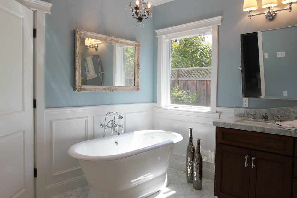 Traditional bathroom in San Francisco with a freestanding tub.