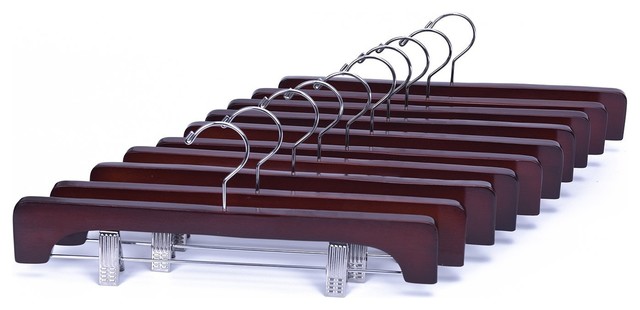 J.S. Hanger Wooden Hanger With Two Chrome Clips, Walnut, Set of 10