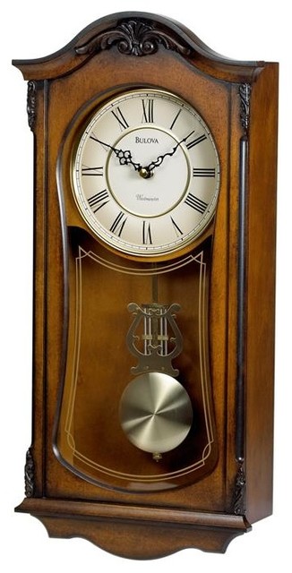 Bulova Cranbrook Chiming Pendulum Wall Clock Old World Walnut Finish Bulova Cranbrook Chiming Pendulum Wall Clock Old World Walnut Finish