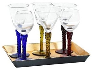 Cordial Stemware with Gold Tray