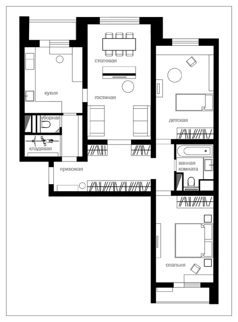 Дизайн-проект интерьера трехкомнатной квартиры серии П-3М, Сокольники