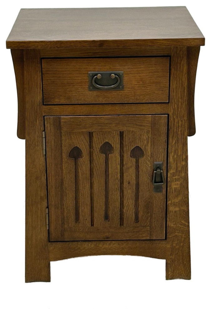 Mission Style Solid Quarter Sawn Oak Keyhole Nightstand, Model A26