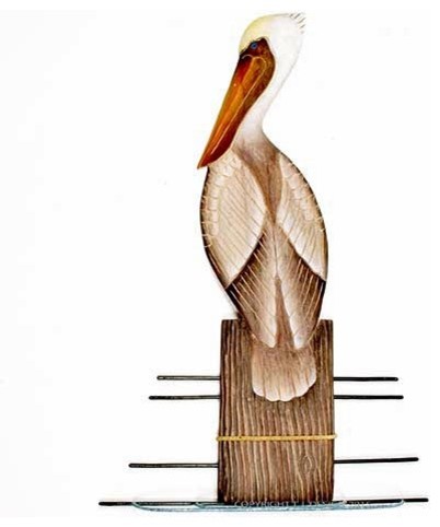 Pelican standing hand painted ceramic figurine Tropical decor