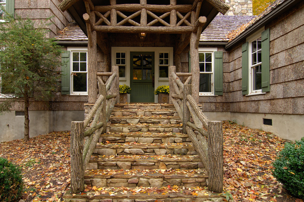 Inspiration for a country front door in Charlotte with a green front door and a single front door.