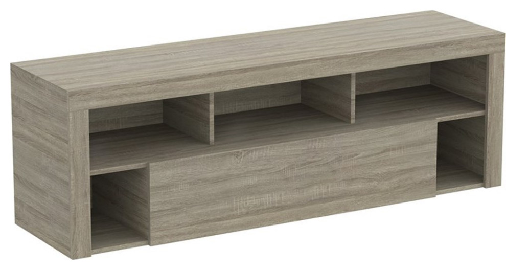 Pemberly Row 59"L 1Big Drawer 5Shelves TV Stand in Dark Taupe
