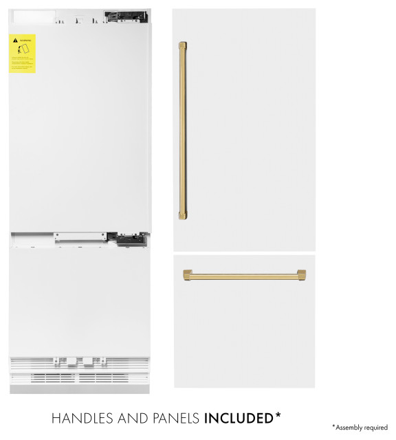 ZLINE Refrigerator With Internal Water, White Matte With Gold, RBIVWM30G Modern Kitchen