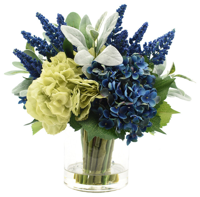 Hydrangeas And Lambs Ear Arrangement Contemporary Artificial Flower Arrangements By Creative Displays Inc Houzz