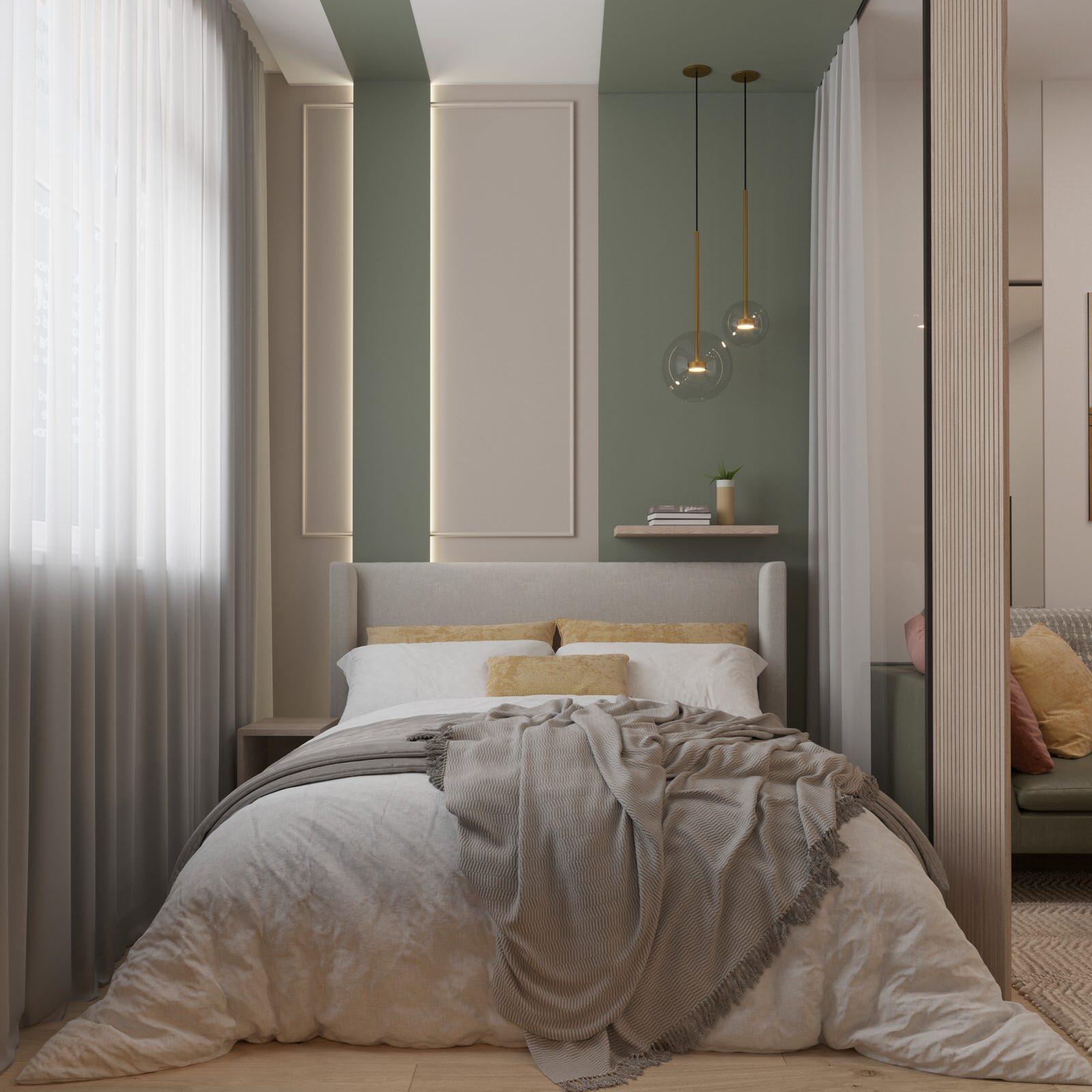 Спальня-гостиная из проекта квартиры для молодой пары