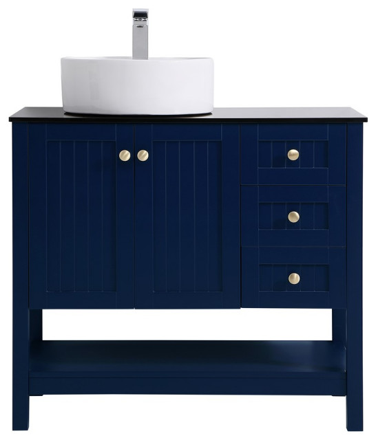 36 Inch Vessel Sink Bathroom Vanity In Blue Modern Vanity Tops And