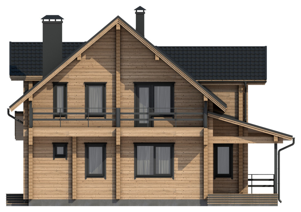 Свежая идея для дизайна: двухэтажный, деревянный, коричневый частный загородный дом среднего размера в стиле кантри с двускатной крышей и черной крышей - отличное фото интерьера