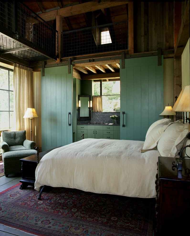 This is an example of a country master bedroom in Los Angeles.