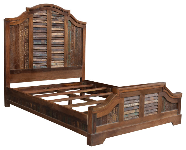 Terri 64" Brown Carved Shutter Headboard Queen Bed French Country