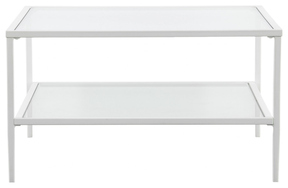 32" White Glass And Metal Square Coffee Table Contemporary Coffee