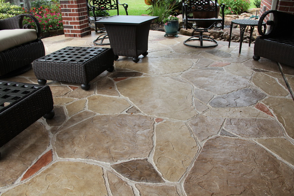 Patio Cover with Decorative Concrete in Cypress, TX - Traditional