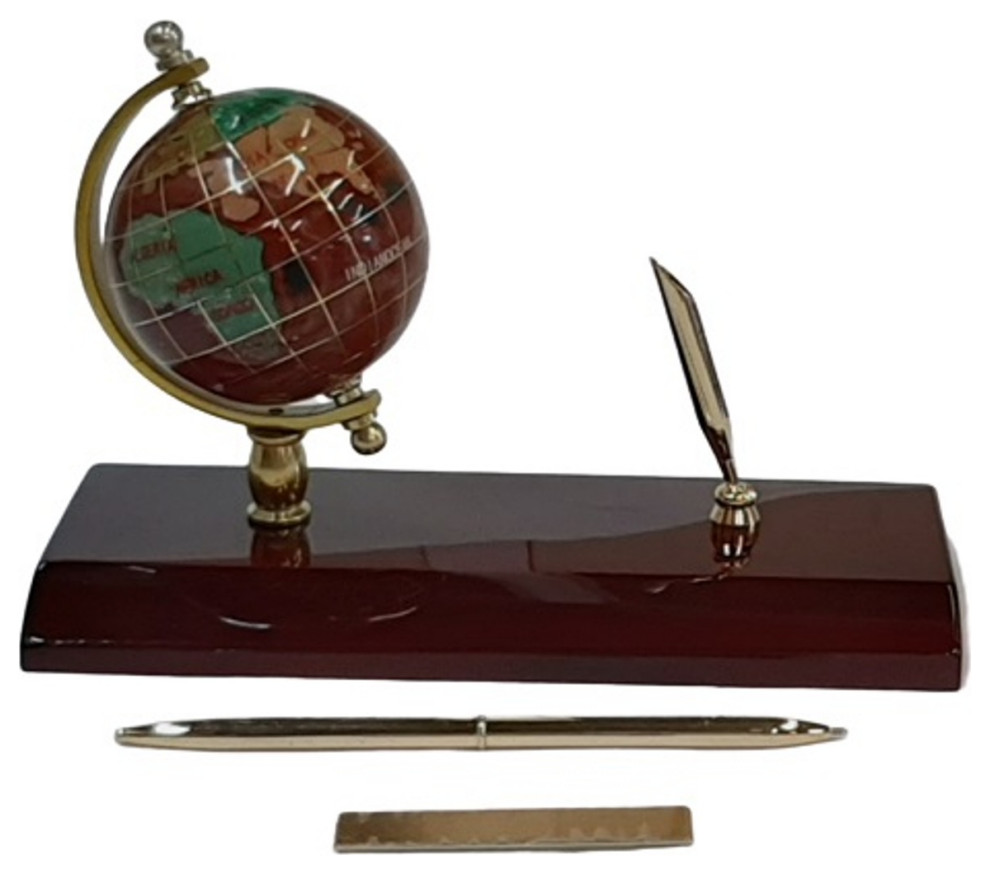 Elegance 3" Executive Gemstone Globe Desktop Pen Holder With Pen
