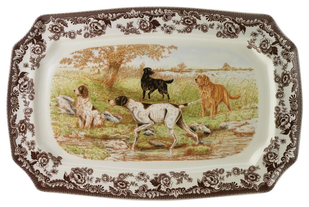 Spode Woodland Hunting Dogs Rectangular Platter, All Dogs
