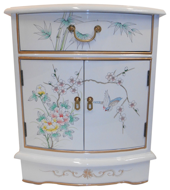 Oriental End Table Painted Bird And Flower White Lacquer Asian Oriental End Table Painted Bird And Flower White Lacquer Asian Side Tables By Furnishings