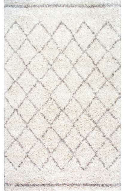 nuLOOM Moroccan Trellis Shag Rug, Ivory, 7'6"x9'6"