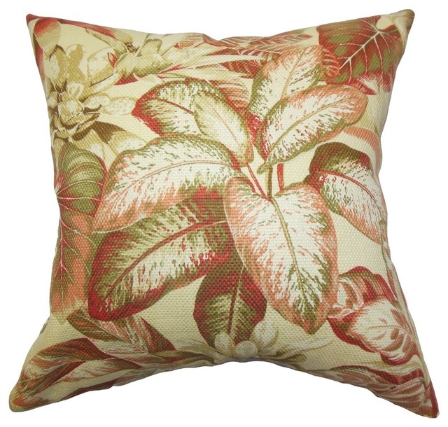 Adlai Floral Pillow Red Green Tropical Decorative Pillows By