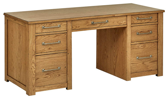 Rustic Computer Desk Hardwood With Oak Finish 7 Storage Drawers