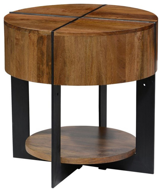 Aasha Carved Mango Wood & Iron Nesting Coffee Tables - Natural - (Set