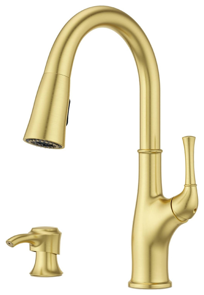 Transitional Kitchen Faucet, Pull Down Sprayer & Soap Dispenser ...