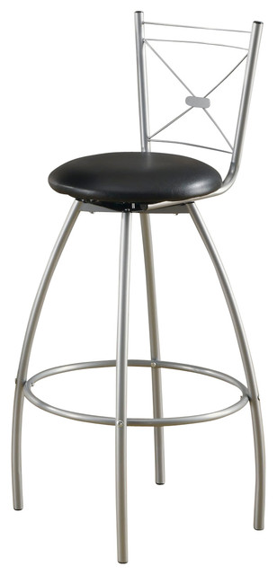 Monarch Specialties 2331 Swivel Bar Stools With X-Motif Back, Silver, Set of 2