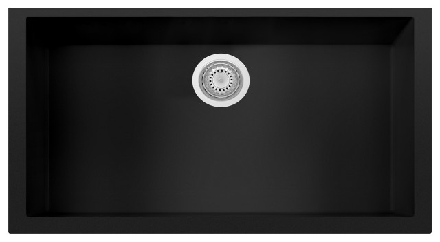 ALFI brand AB3322UM-BLA Black 33 Inch Single Granite Composite Kitchen Sink
