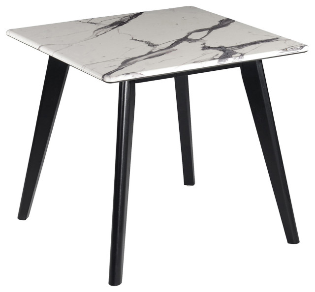 Square Faux Marble Top End Table, White Midcentury Side Tables And